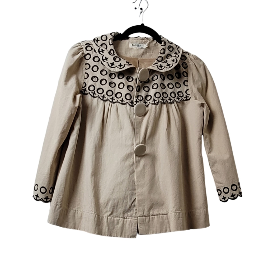 Runway women embroidered cotton jacket cream in size S